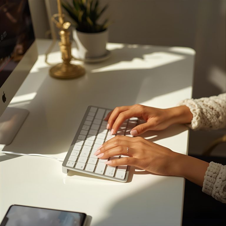 Assistante administrative indépendante à distance MayAssistante travaillant sur ordinateur